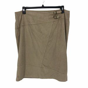 Cato Skirt Size 16W Womens Career Casual Solid Tan Khaki Beige Microsuede Faux